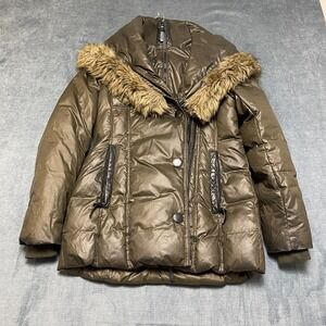 Atelier Noir Division Pe Rudsak Puffer Jacket Womens L Brown Down Faux Fur Trim